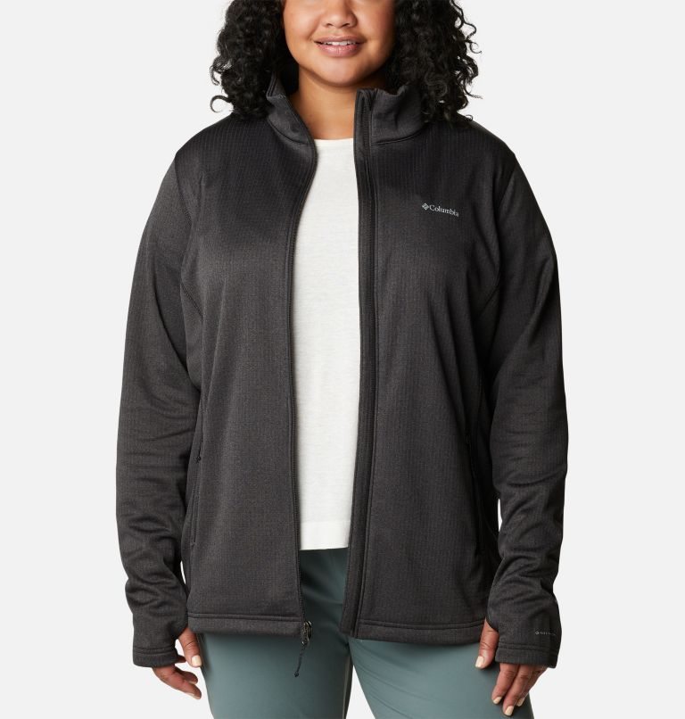 Women's Columbia Park View Grid Full Zip Fleece Sweatshirts Black | Plus Size CA-B6LC4